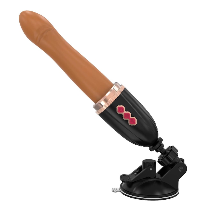 Dildo vibrator 3 in 1, cu actiune telescopica, 5 moduri de vibratie, silicon, impermeabil