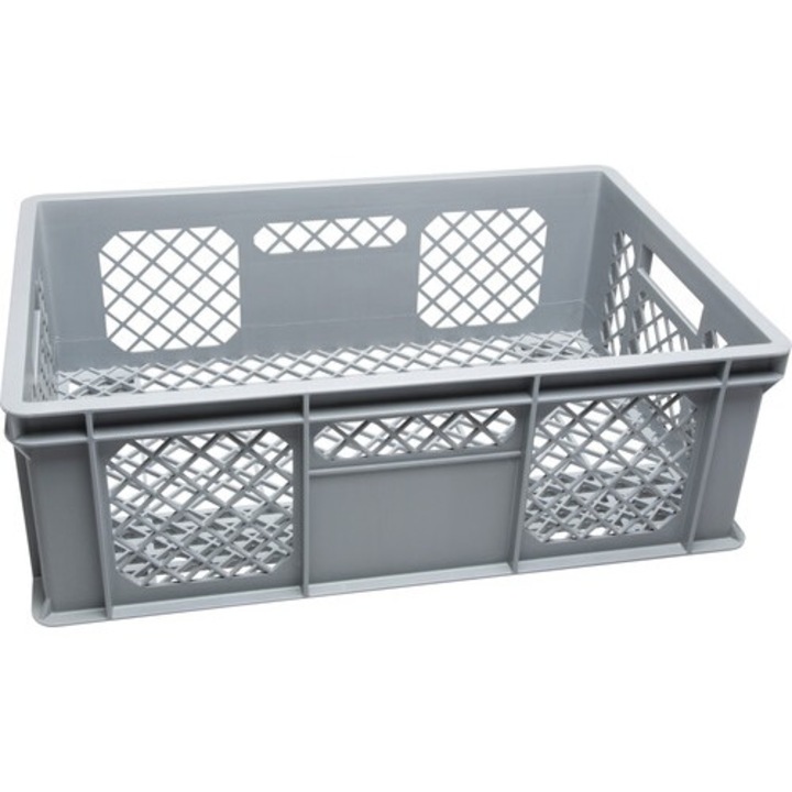 Perforált műanyag tárolódoboz Wibo Eurobox 600x400x200 mm szürke, fogantyúkkal