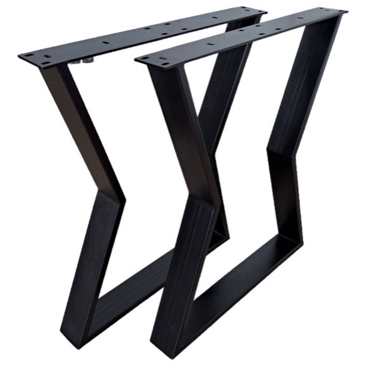 Picioare metalice masa, negre, set 2 picioare masa metal, mobilier, finisate, vopsite, 65 x 72 x 8 cm, buz