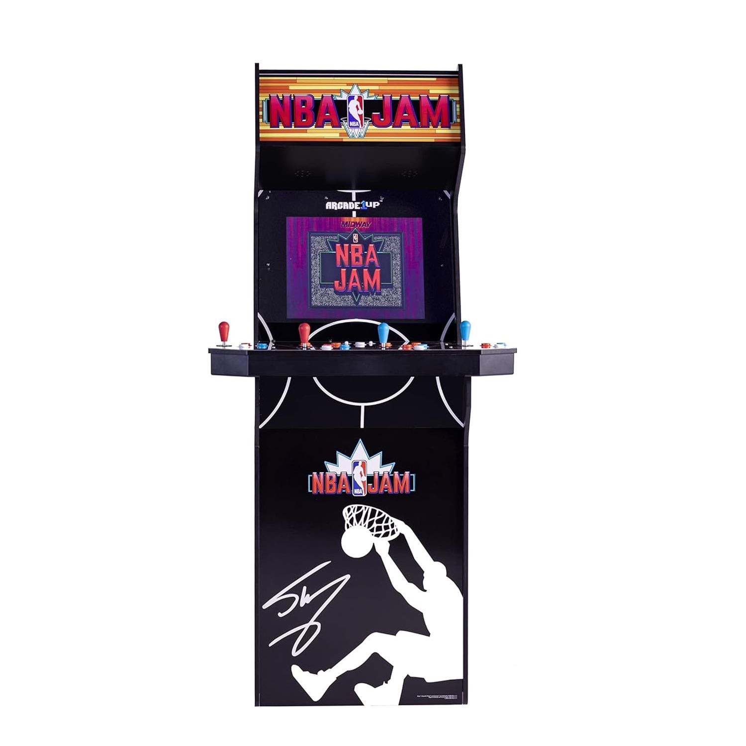 Consola verticala 3 jocuri ARCADE1UP, NBA Jam: Shaq Edition, H 170 cm, display color 19 inch, iluminare Marquee, difuzor extern, volum ajustabil, protectie anti-rasturnare, comenzi arcade real-feel, multicolor