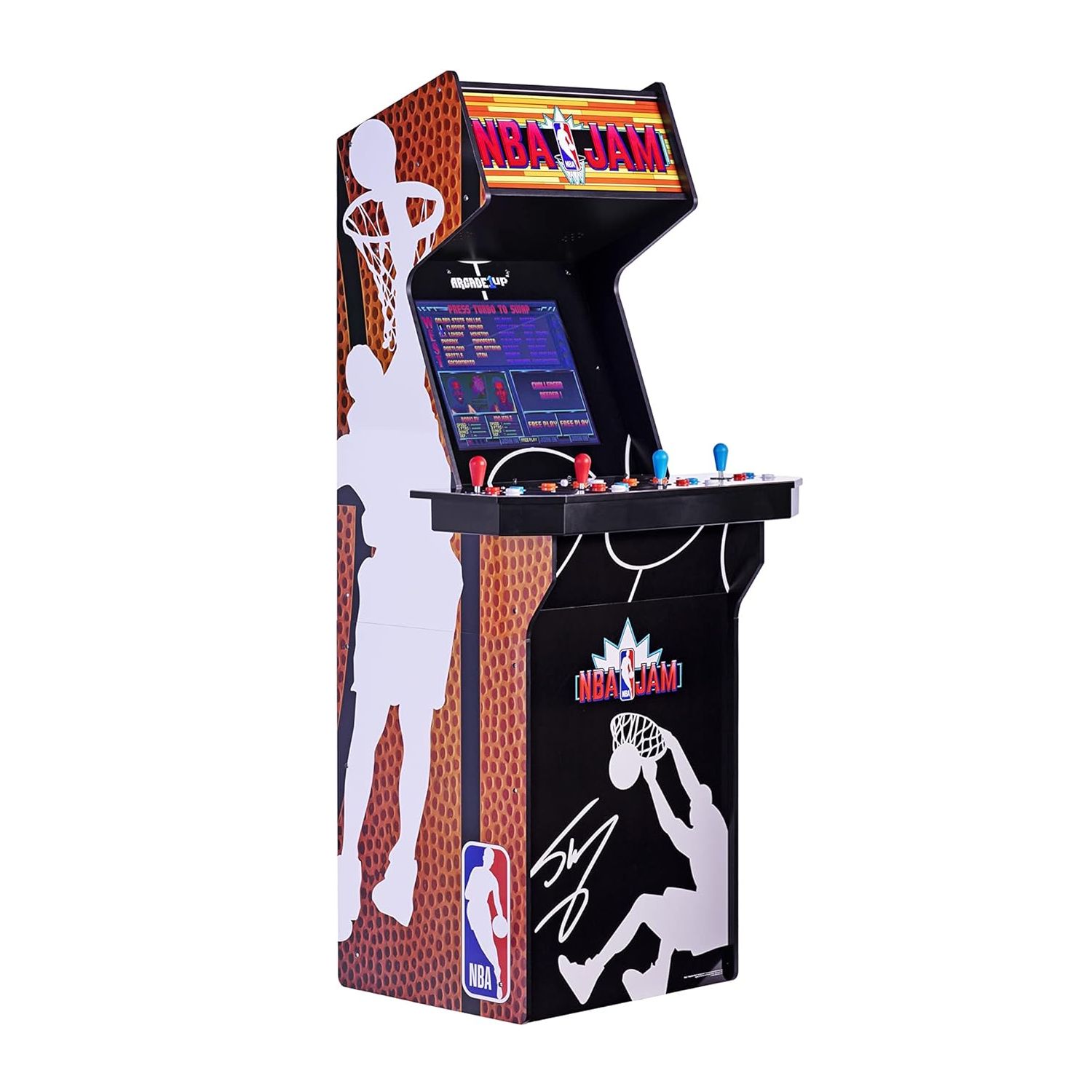 Consola verticala 3 jocuri ARCADE1UP, NBA Jam: Shaq Edition, H 170 cm, display color 19 inch, iluminare Marquee, difuzor extern, volum ajustabil, protectie anti-rasturnare, comenzi arcade real-feel, multicolor