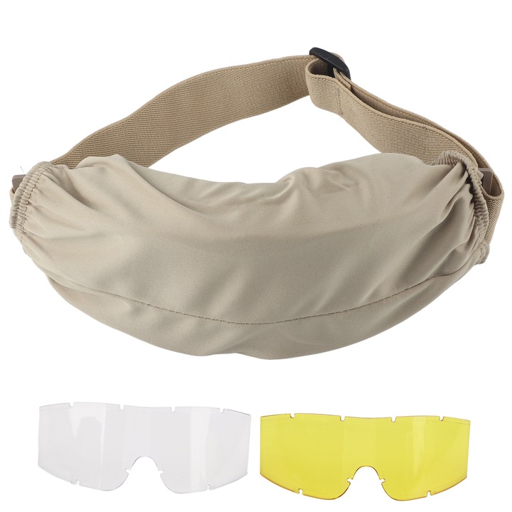 Jormftte védőszemüveg vadászathoz, cserélhető lencsék, khaki színű, 22x8.7cm, 2 lencsés szett