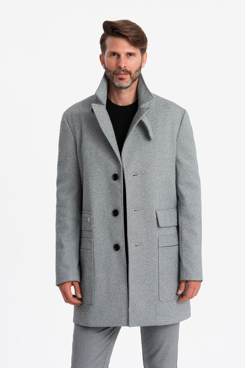 OMBRE, Haina scurta cu revere decupate, Gri deschis melange