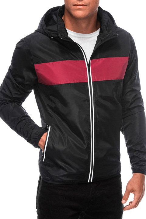 EDOTI, Jacheta cu fermoar si maneci lungi, Rosu/Negru