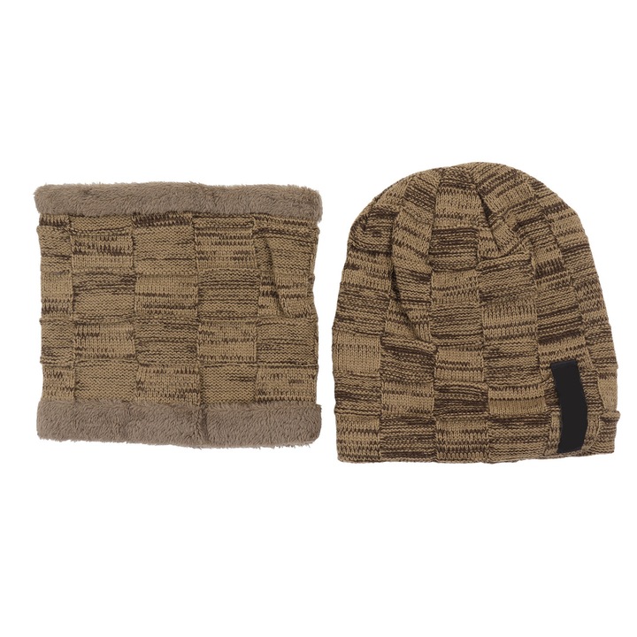 Férfi kalap Szélálló meleg sál, rugalmas, vastagított, gyapjú béléses téli kötött lovagló, túrázó, síelő szett, barna