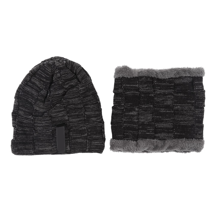 Férfi kalap Szélálló meleg sál, rugalmas, vastagított, gyapjú béléssel, téli kötött lovagló, túra, síelő szett, fekete