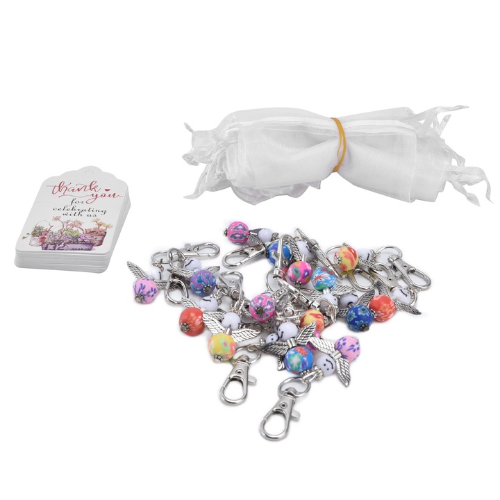 20 darab angyalszárnyas kulcstartó, ajándéktasak és kártya szett, Jormftte, többszínű