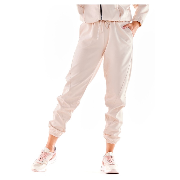 Pantaloni sport dama, Awama, Poliester/Elastan, Bej