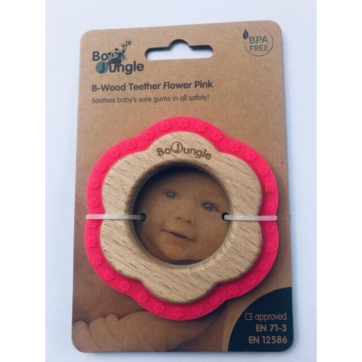 B-Fa és szilikon rágóka Virág rózsaszín