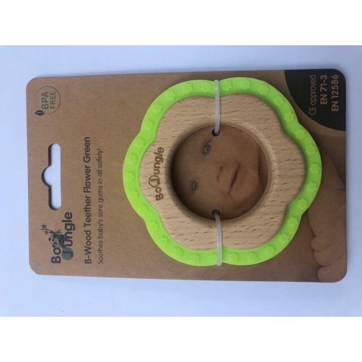 B-Fa és szilikon rágóka Virág Zöld