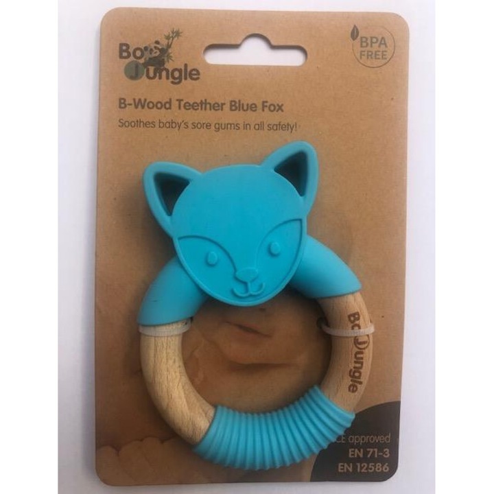 Rágóka, BO Jungle, állatos, kék, 100% BPA-mentes szilikon, 5x10cm