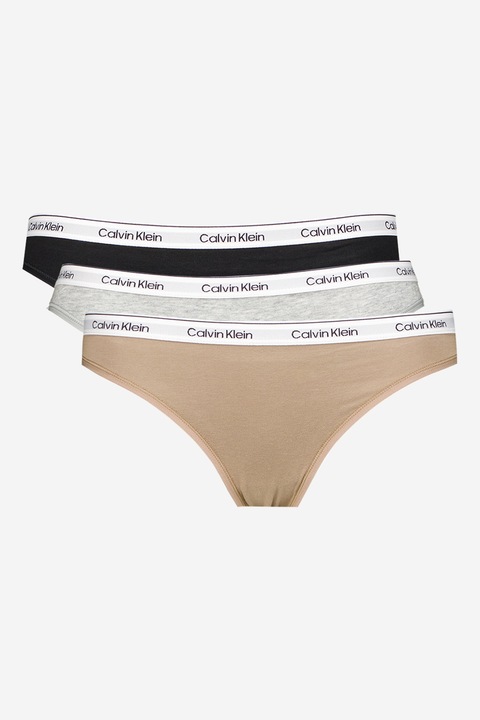 CALVIN KLEIN, Бикини с лого - 3 чифта, Избеляло черно/Сив меланж/Бежов