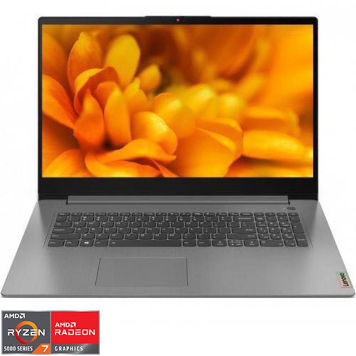 Лаптоп Lenovo IdeaPad 3 17ALC6, AMD Ryzen™ 7 5700U, 17.3", Full HD, IPS, 12GB DDR4, 512GB SSD, AMD Radeon™ Graphics, No OS, Arctic Grey
