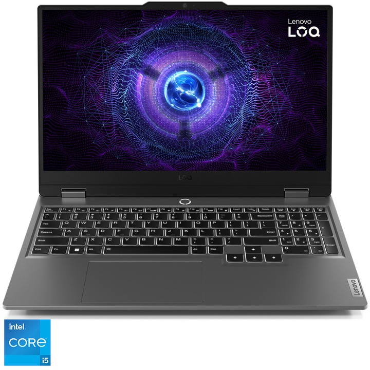 Lenovo LOQ 15IRX9 Gaming laptop, 15.6", FHD, IPS, 144Hz, Intel® Core™ i5-13450HX, 24GB, 512GB SSD, NVIDIA® GeForce RTX™ 4060 8GB GDDR6, NoOS, Nemzetközi angol billentyűzet, Szürke
