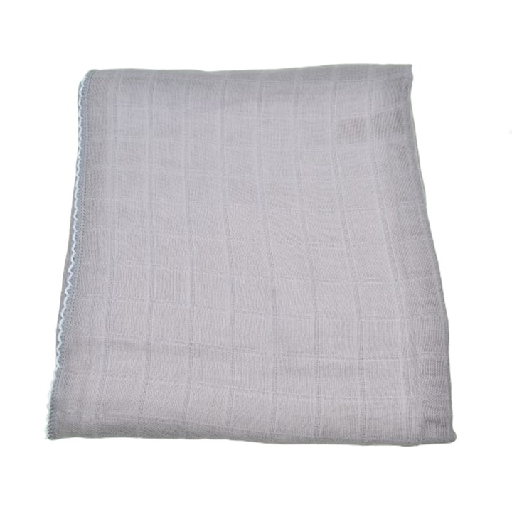 Muselina multifunctionala din bumbac ideala pentru infasat 95 X 95 cm Mini Junior MSL-1, Gri