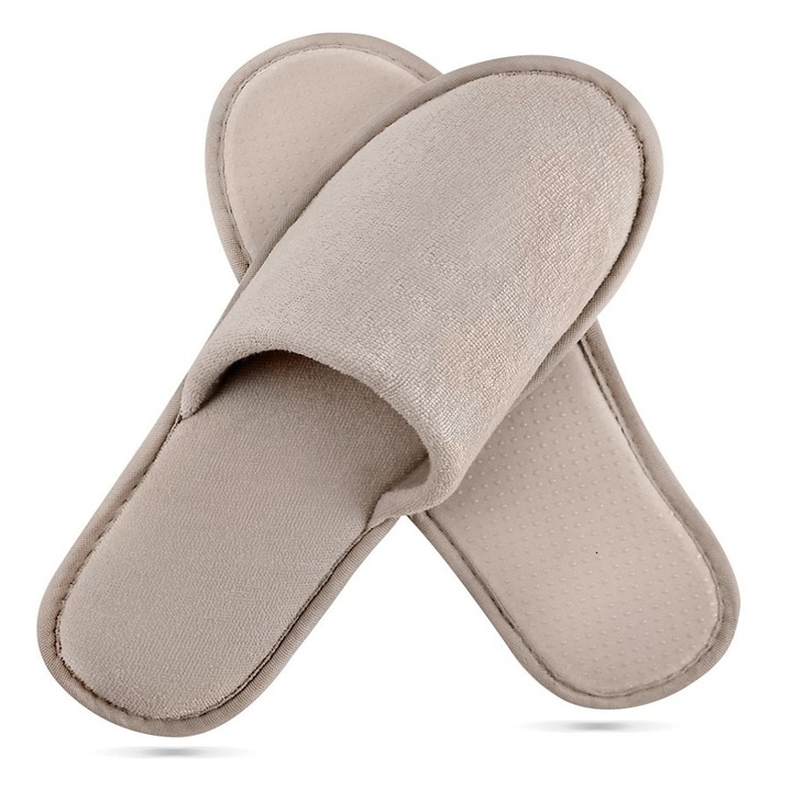 Papuci pentru hotel Model PRAGA – culoare tortora, talpa groasa de 5 mm, captuseala groasa, marime universala