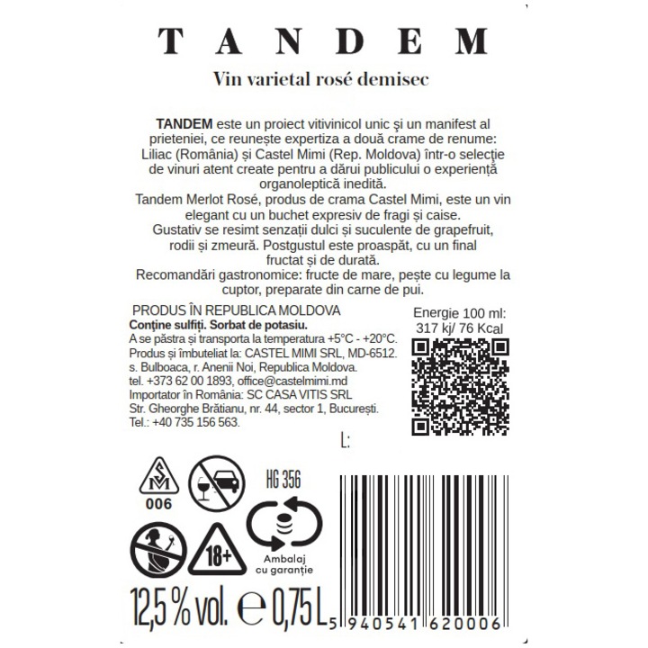 Vin Rose Liliac Tandem Rose, Demisec, 0.75l
