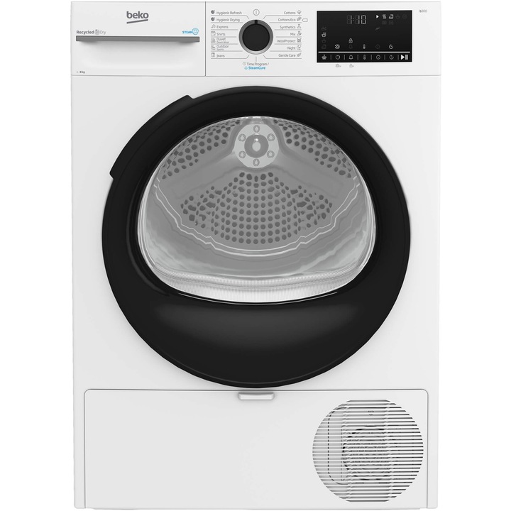 Beko BM3T48249W hőszivattyús szárítógép, 8 kg, 15 program, C energiaosztály, vasalófelület, ProSmart Inverter motor, Aquawave, fehér