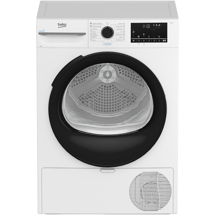Uscator de rufe Beko BM3T48249W, Pompa de caldura, 8 Kg, 15 programe, Clasa C, Motor ProSmart Inverter, Aquawave, Alb