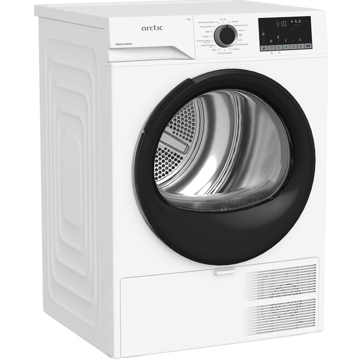 Uscator de rufe Arctic A2T28249W, Pompa de caldura, 8 kg, 15 programe, Clasa A+++, Motor Silent Inverter, Aqua Surf, Alb