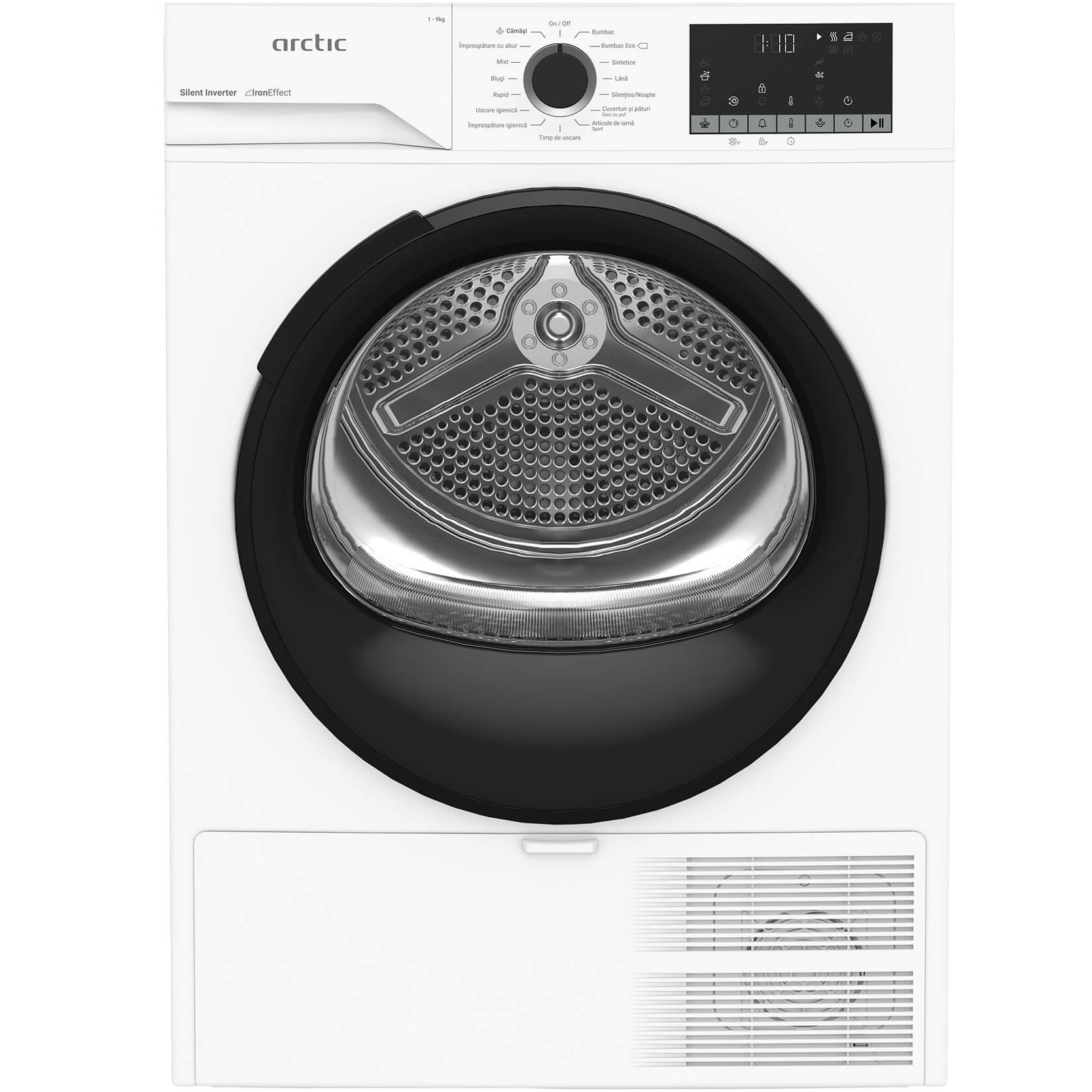 Uscator de rufe Arctic A2T29253W, Pompa de caldura, 9 kg, 15 programe, Clasa C, Motor Silent Inverter, Aqua Surf, Alb