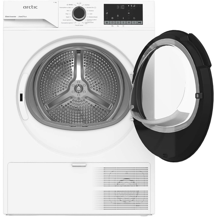 Uscator de rufe Arctic A2T29253W, Pompa de caldura, 9 kg, 15 programe, Clasa C, Motor Silent Inverter, Aqua Surf, Alb