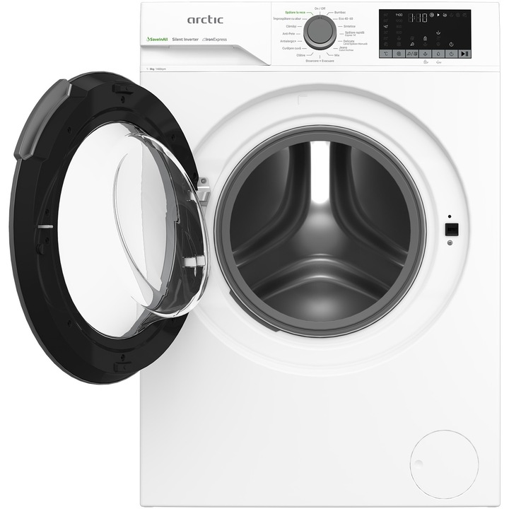 Masina de spalat rufe Arctic APLM2WFSU28411W, 8 Kg, 1400 RPM, Motor Silent Inverter, Drum Clean+Steam, Child Lock, Anticrease, Digital Display, Add-In, Clasa A, Alb