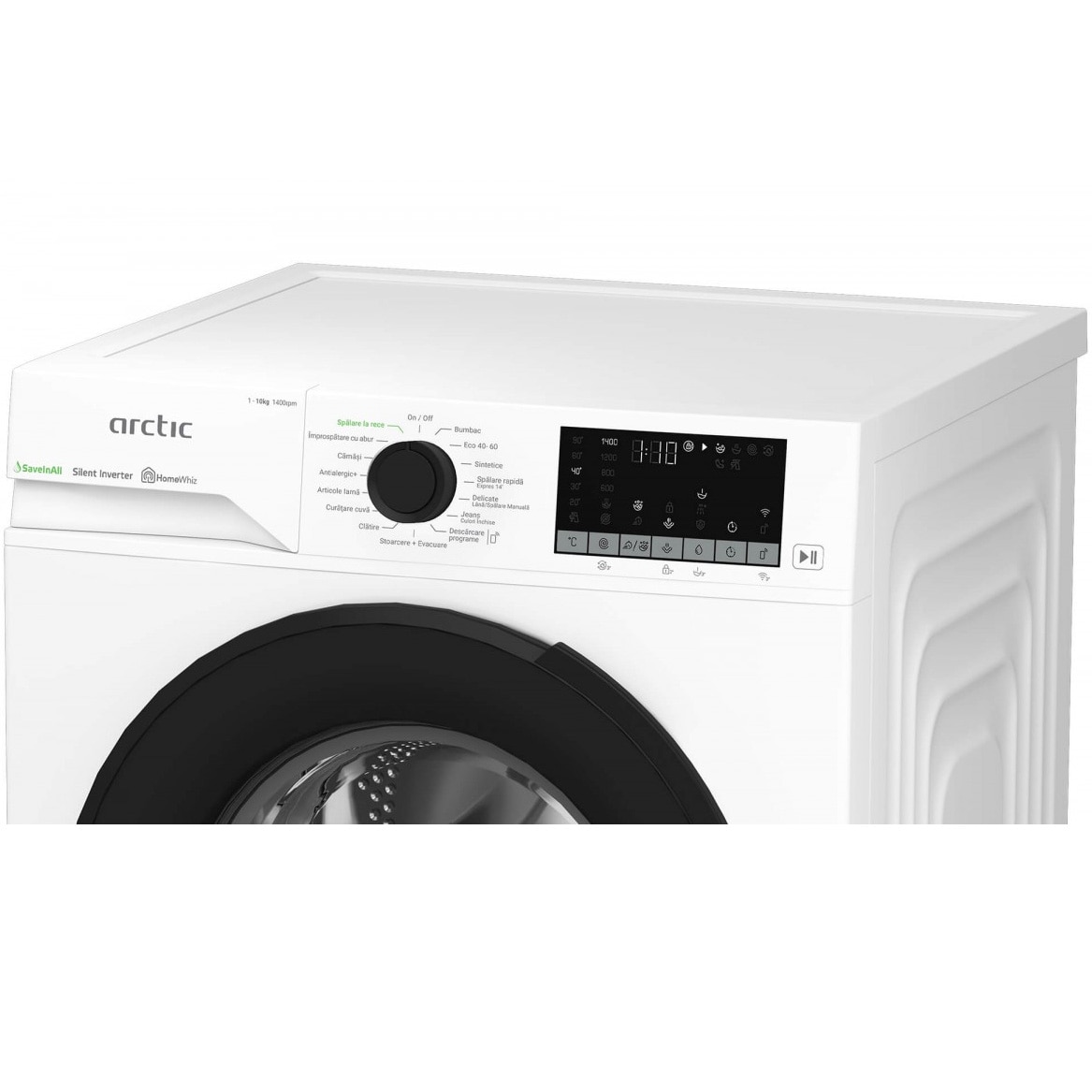 Masina de spalat rufe Arctic APLM3WFSU310411W, 10 Kg, 1400 RPM, Motor Silent Inverter, Drum Clean+Steam, Child Lock, Anticrease, Digital Display, Add-In, Clasa A, Alb