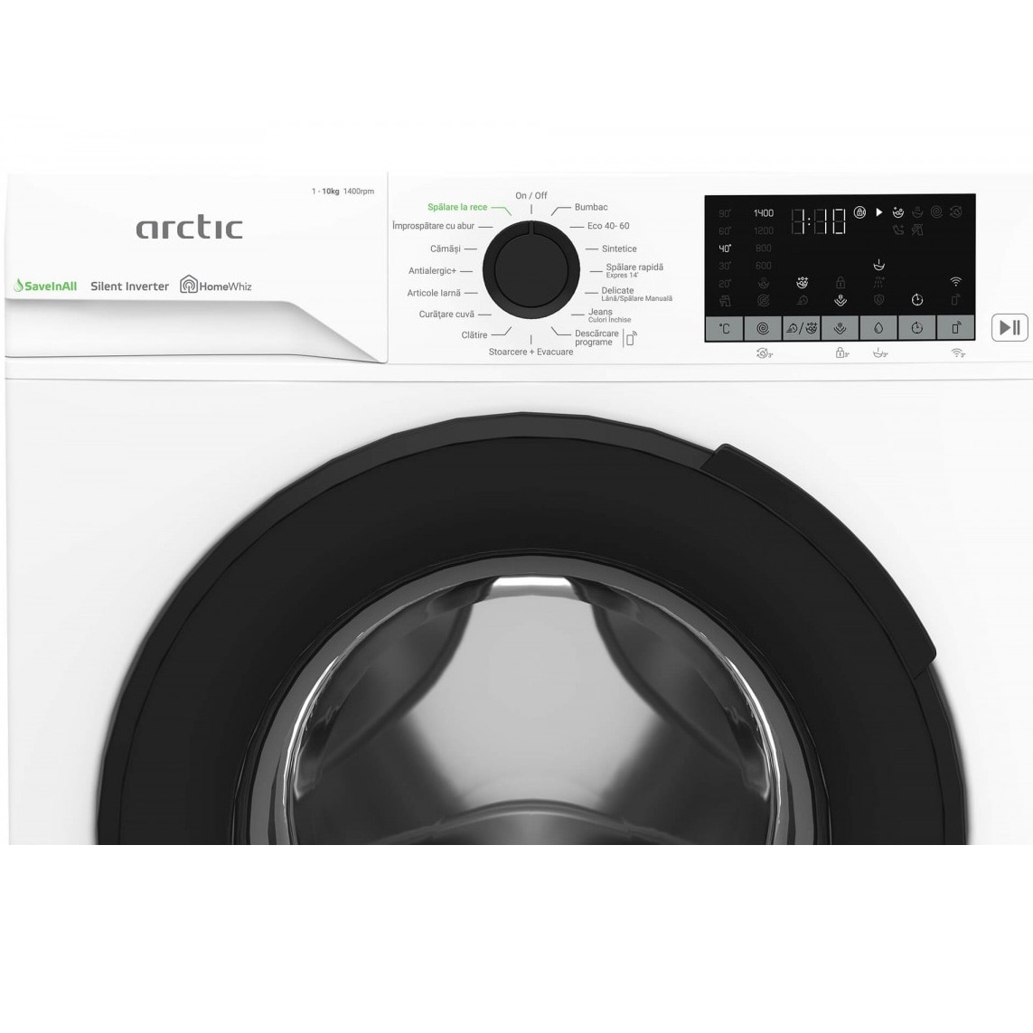 Masina de spalat rufe Arctic APLM3WFSU310411W, 10 Kg, 1400 RPM, Motor Silent Inverter, Drum Clean+Steam, Child Lock, Anticrease, Digital Display, Add-In, Clasa A, Alb