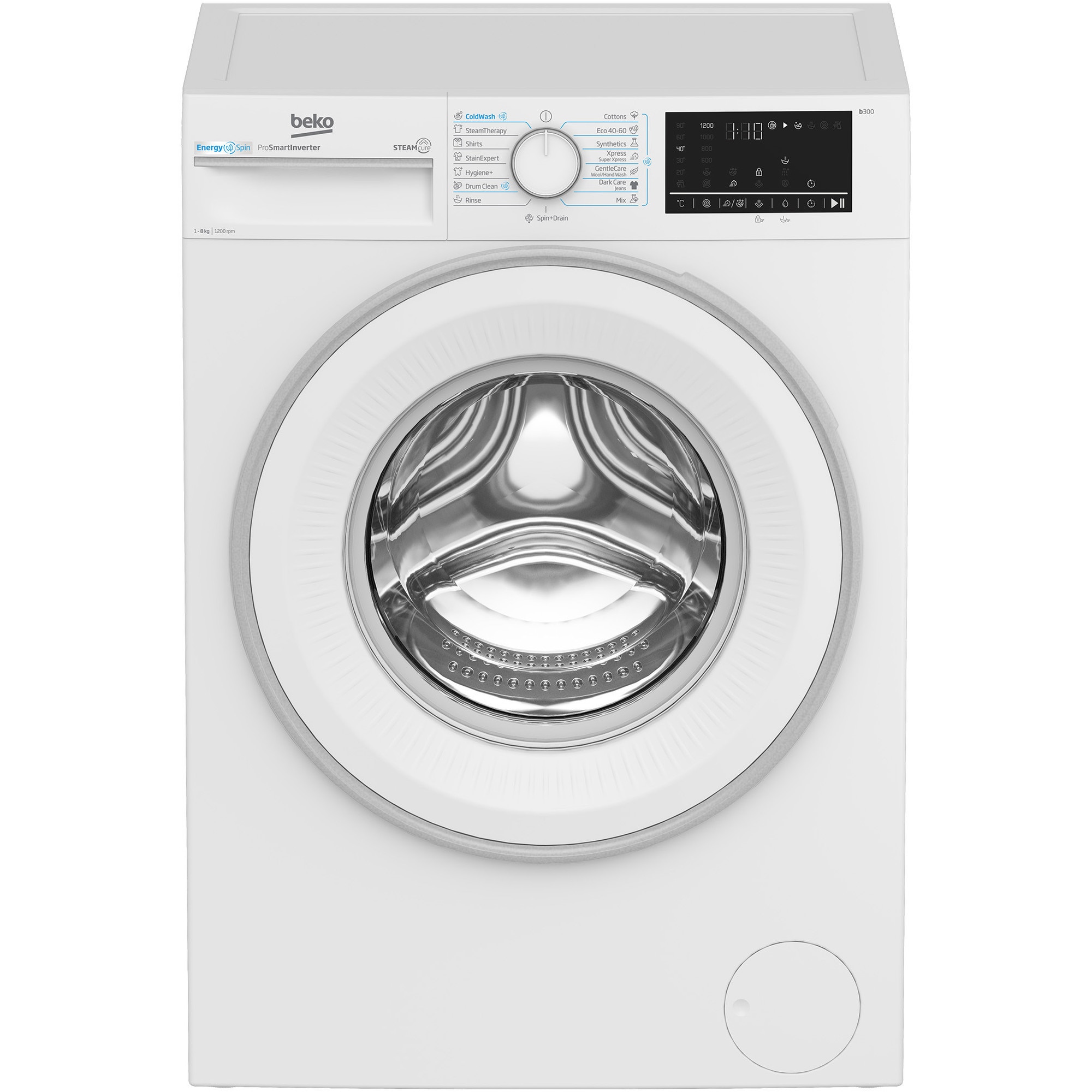 Masina de spalat rufe Beko B3WFU48215WWES, 8 kg, 1200 RPM, Clasa A, SteamCure, AddXtra, Motor ProSmart Inverter, AutoClean Detergent Drawer, Silent Tech, Alb