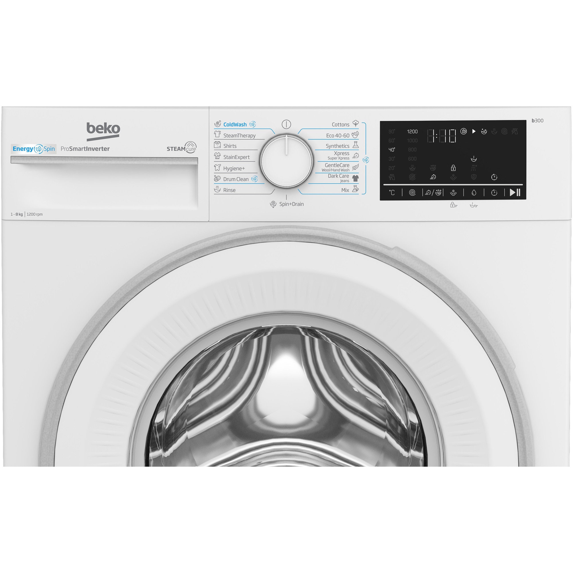 Masina de spalat rufe Beko B3WFU48215WWES, 8 kg, 1200 RPM, Clasa A, SteamCure, AddXtra, Motor ProSmart Inverter, AutoClean Detergent Drawer, Silent Tech, Alb