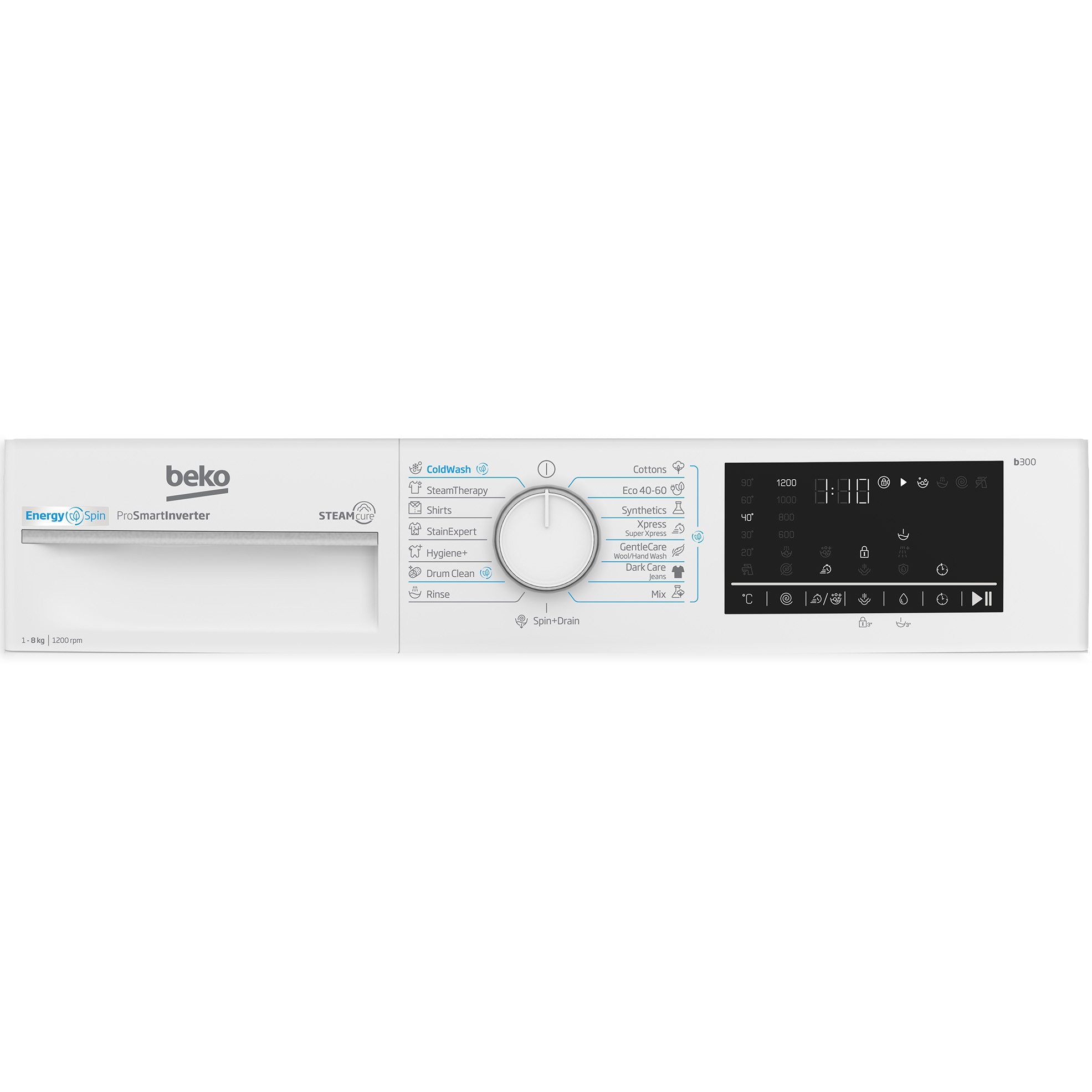 Masina de spalat rufe Beko B3WFU48215WWES, 8 kg, 1200 RPM, Clasa A, SteamCure, AddXtra, Motor ProSmart Inverter, AutoClean Detergent Drawer, Silent Tech, Alb