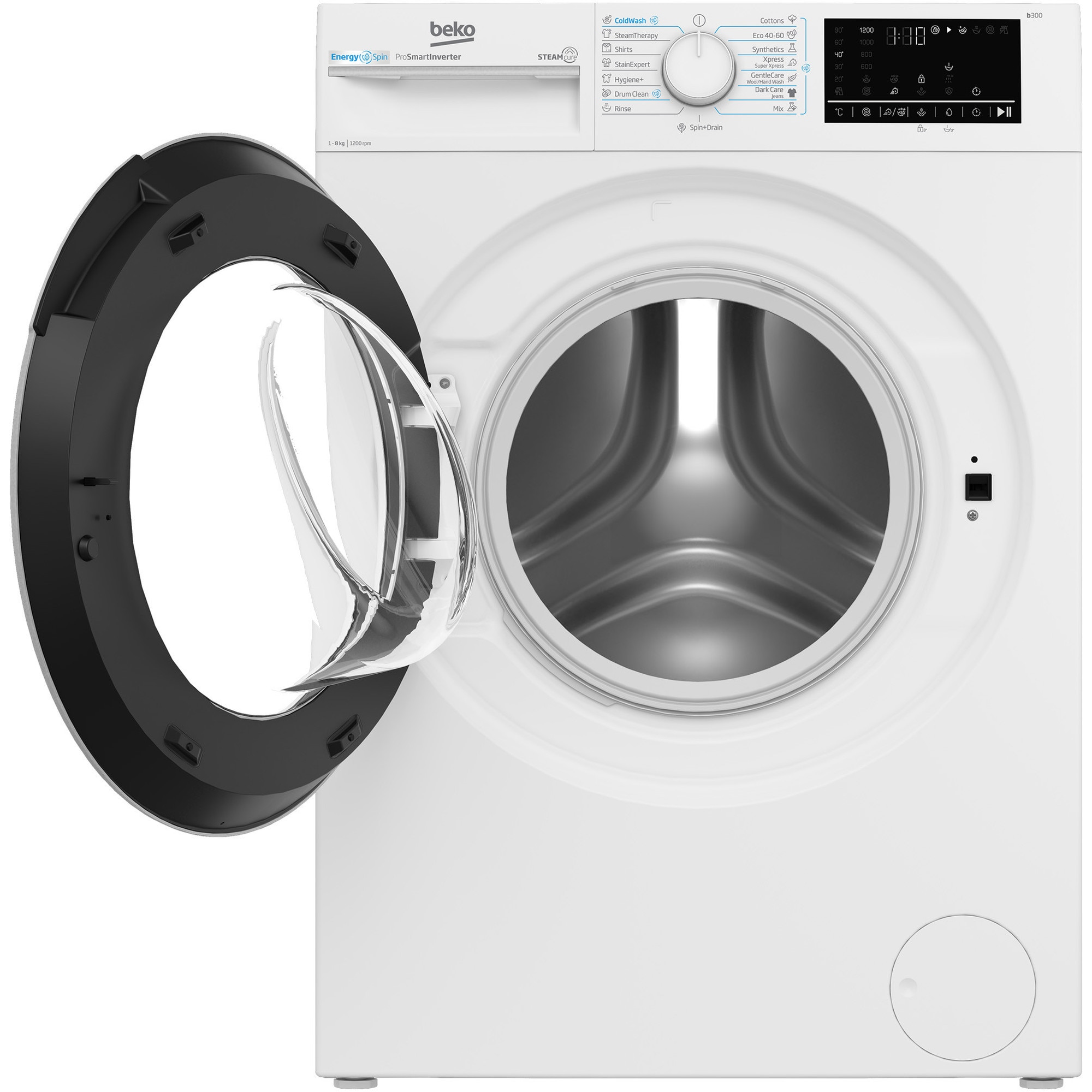 Masina de spalat rufe Beko B3WFU48215WWES, 8 kg, 1200 RPM, Clasa A, SteamCure, AddXtra, Motor ProSmart Inverter, AutoClean Detergent Drawer, Silent Tech, Alb