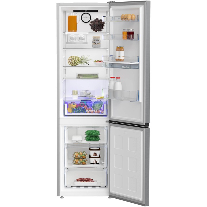 Combina frigorifica Beko B5RCNA405HDXB, 355 l, No Frost, HarvestFresh, AeroFlow, Fast Freeze, Clasa D, 203.5 cm, Inox