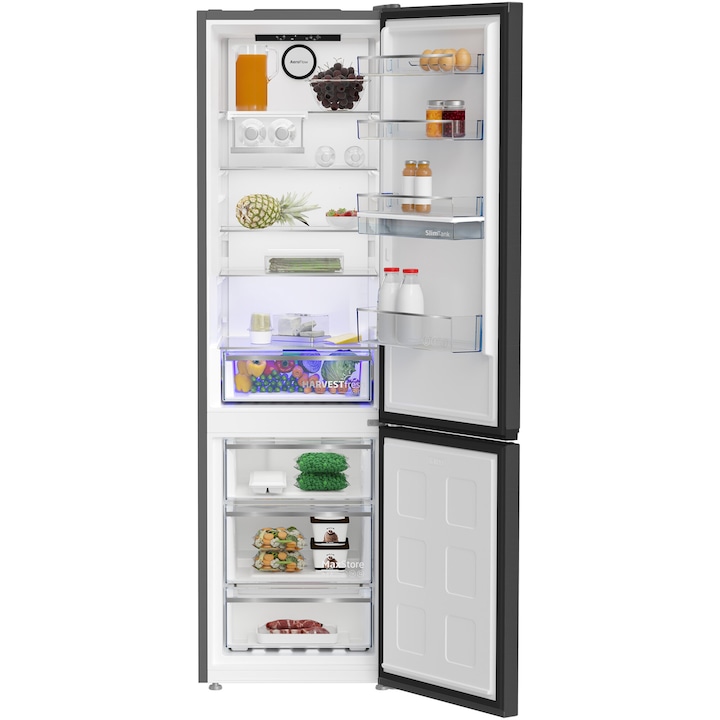 Combina frigorifica Beko B5RCNA405HDXBR1, 355 l, No Frost, HarvestFresh, AeroFlow, Clasa D, H 203.5 cm, Dark Inox
