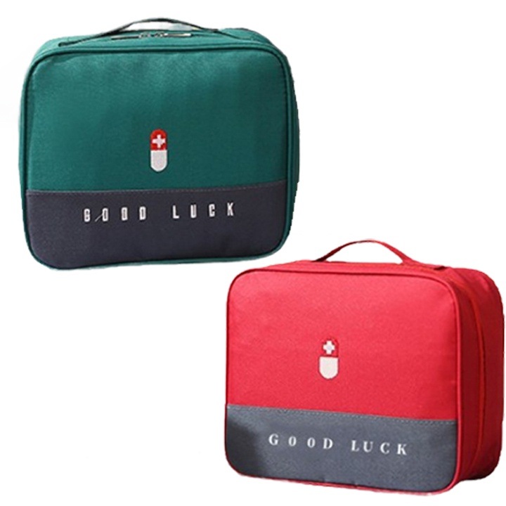 Geanta cu maner pentru medicamente, First Aid, Set Trusa medicala, Multifunctional, 2 buc, 2 culori, Organizator de calatorie, Textil, Nu include medicamente, rosu si verde