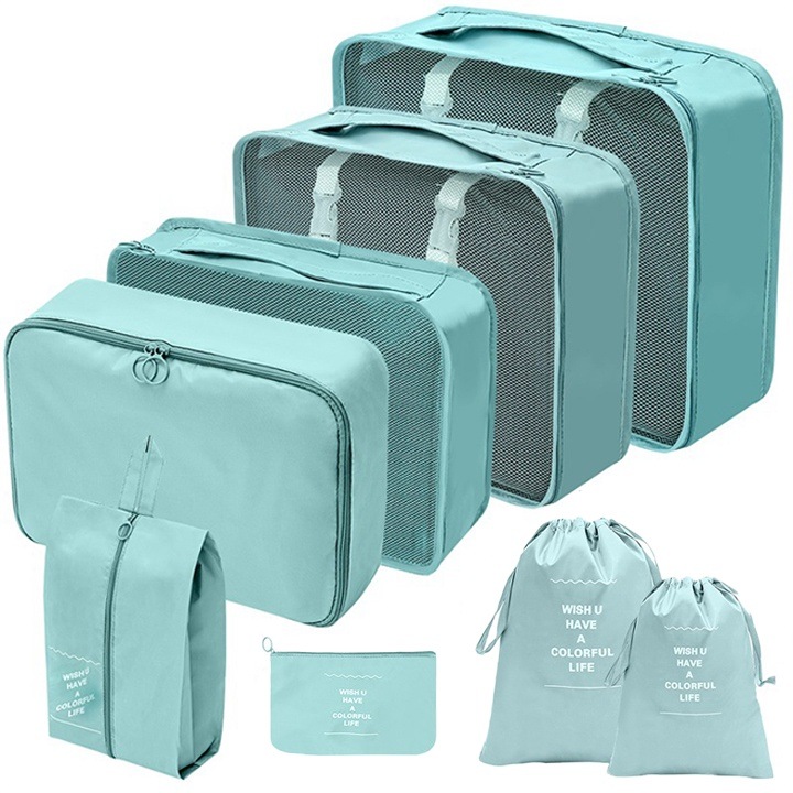 Set organizator bagaje de calatorie 8 piese, cuburi de ambalare, impermeabil, albastru