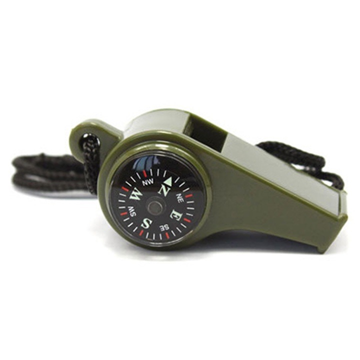 Fluier multifunctional 3 in 1 cu busola si termometru, culoare camuflaj, 50cm