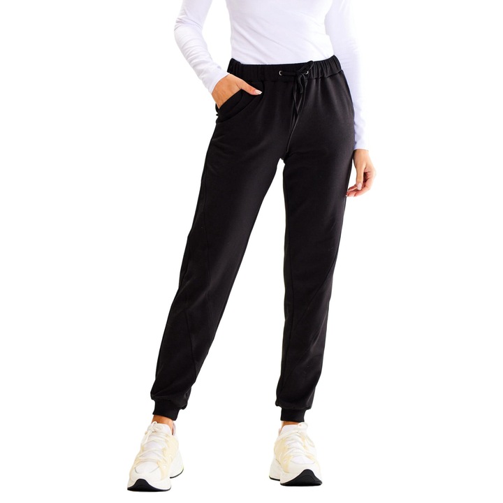 Pantaloni sport dama, Awama, Bumbac/Elastan, Negru