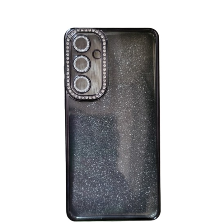 Защитен калъф за телефон с камъчета и подвижна хартия с блясък за Samsung Galaxy A55 5G, Силикон, Черен