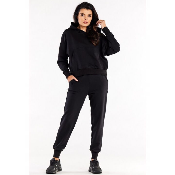 Pantaloni sport pentru dama, InfiniteYou, Bumbac/Elastan, Negru