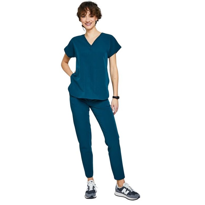 Pantaloni medicali pentru femei MEDHOODIE, confortabili si eleganti, cu talie inalta, verde inchis, marimea XXS
