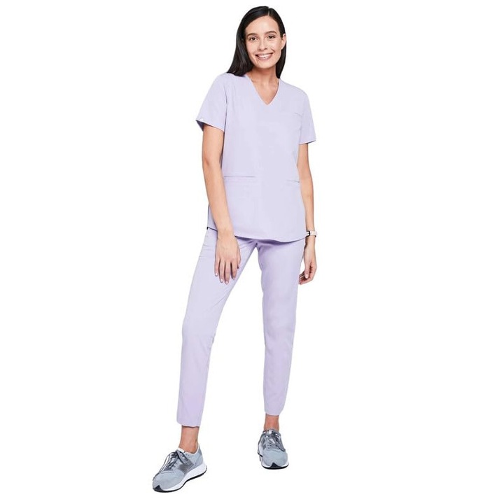 Pantaloni medicali dama MEDHOODIE, confortabili si eleganti, cu talie inalta, violet heather, marimea XL+
