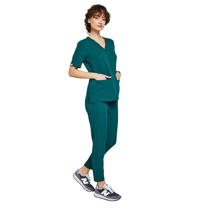 Pantaloni medicali pentru femei MEDHOODIE, eleganti si confortabili, cu talie inalta, culoare verde, marime L