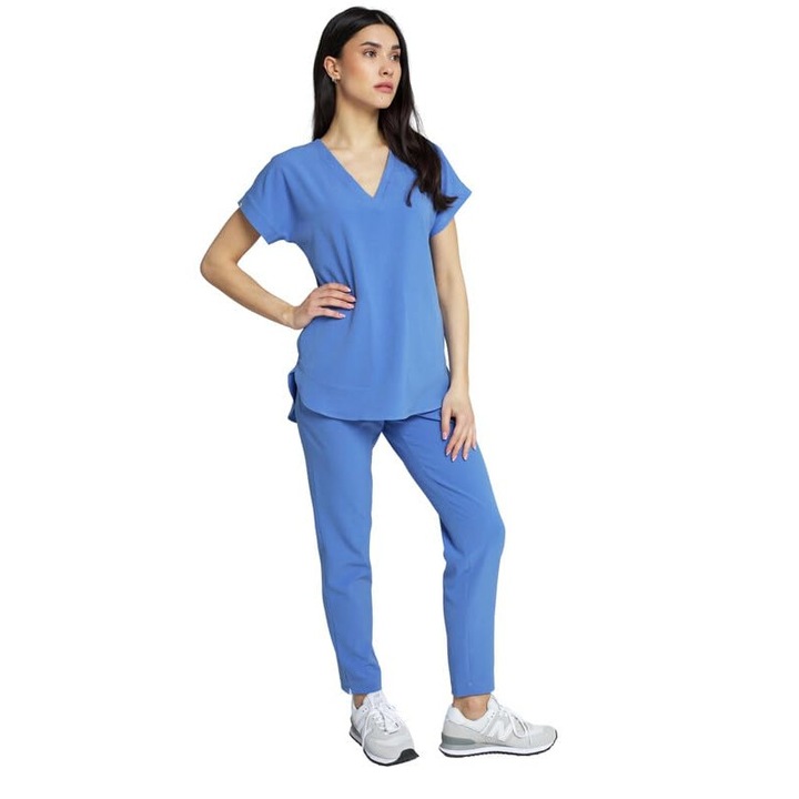 Pantaloni medicali pentru femei MEDHOODIE, confortabili si eleganti, cu talie inalta, albastru marin, marimea XS