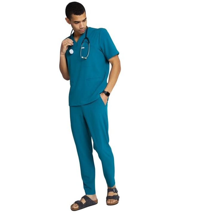 Pantaloni medicali pentru barbati MEDHOODIE, eleganti si confortabili, cu talie inalta, Ocean Blue, diverse marimi