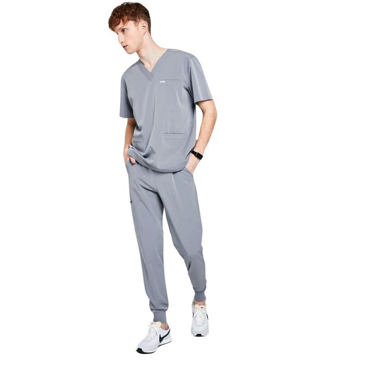 Pantaloni medicali barbati MEDHOODIE, confortabili si eleganti, gri rechin, marimea XL+