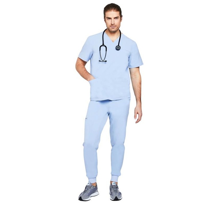 Pantaloni slip-on MEDHOODIE pentru barbati, confortabili, cu buzunare, Ceil Blue, imbracaminte de lucru, XL