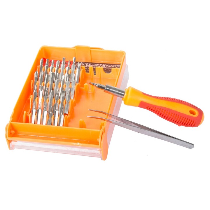 Комплект прецизни отвертки 32в1, Verk Group, 30 глави, транспортна кутия, хром-ванадиева стомана