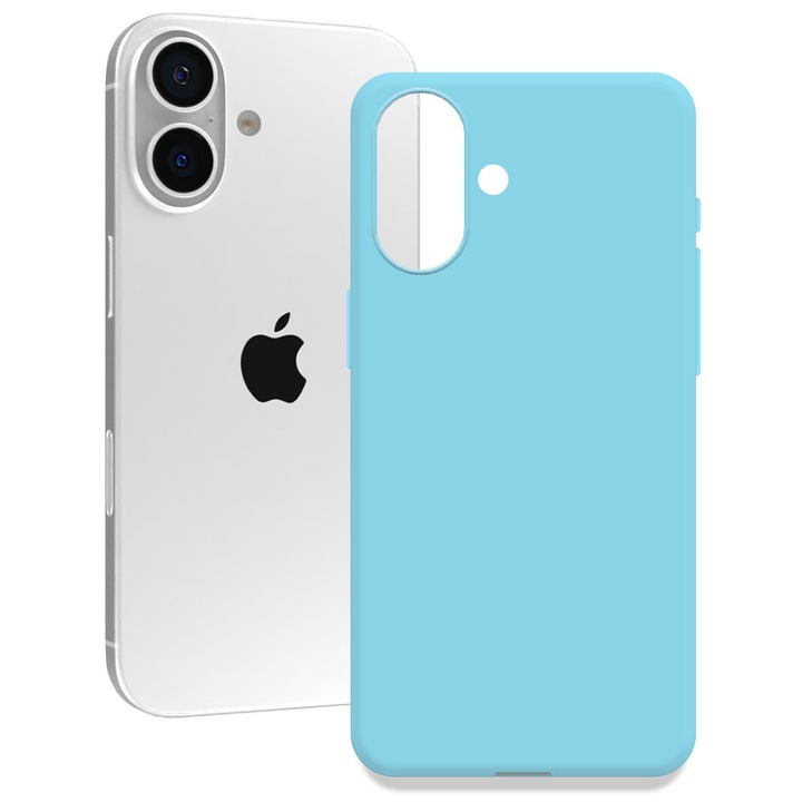 Husa pentru Apple iPhone 16, Color Shield, Interior de catifea, Suprafata aderenta, Protectie antisoc, Margini ridicate, Regular Fit, Silicon, Albastru pal
